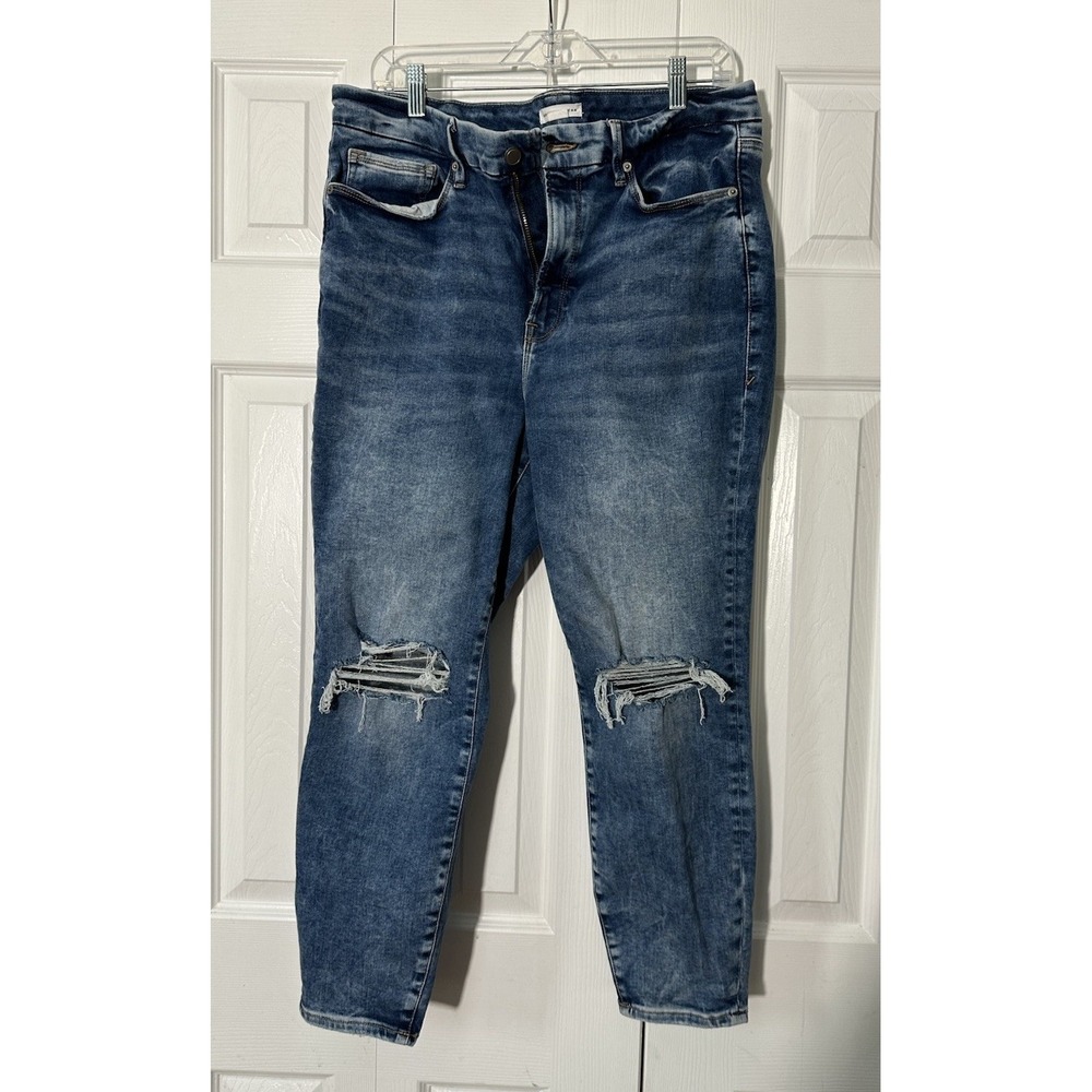 Good American Jeans Womens 14-18 Blue Denim Crop Skinny Sculpting Jean